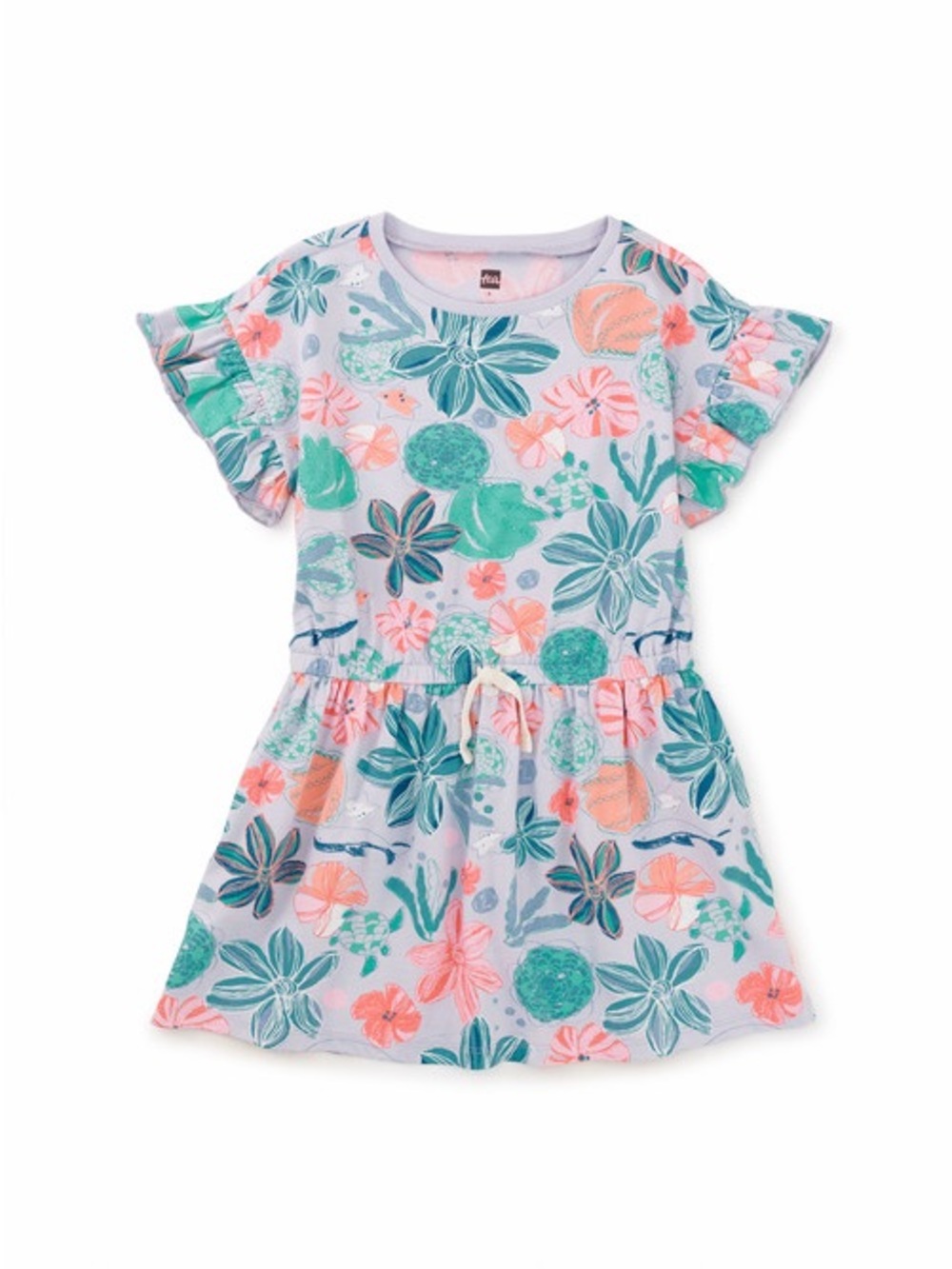 Tea Collection Girls' Floral Knit Dress - Light Blue, Coral & Teal- size 6